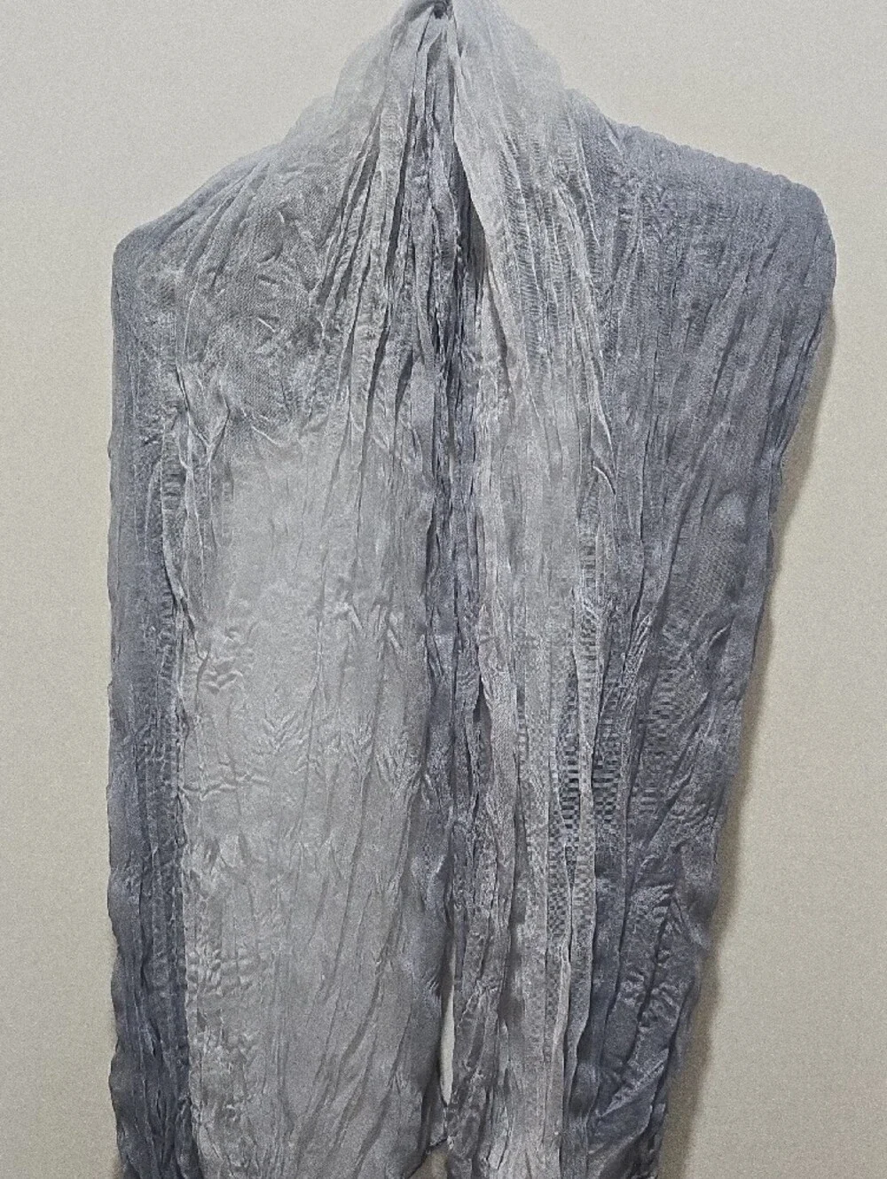 Crinkled Ombre Wrap Scarf in Light Gray to Deep Blue